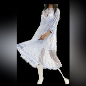 FREE PEOPLE Sz XL “ WRITTEN IN THE STARS” SHEER EMBROIDERED MAXI TOP TUNIC DRESS